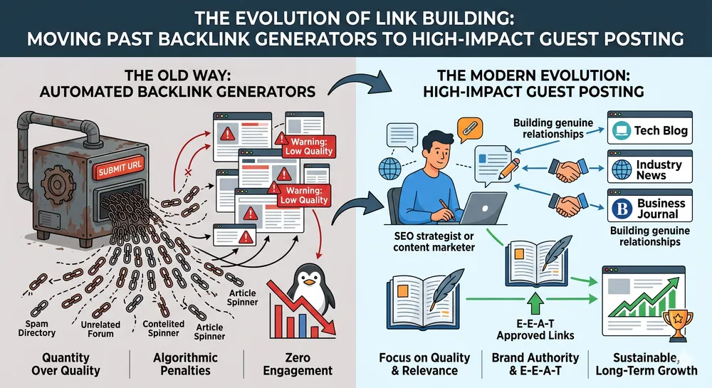 The Evolution of Link Building: Moving Past Backlink Generators to High-Impact Guest Posting